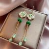 Nuevos Pendientes de Moda Estilo Chino Verde Bambú Loto Dosel Borla Estilo Nacional Nuevos Pendientes Mujer Únicos Elegantes Largos Cheongsam Combinan con Todo Pendientes de Moda