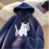 Suéter con capucha de gatito para hombre otoño e invierno Nuevo forrado de vellón Abrigo pesado retro americano oversize marca de moda ropa de otoño