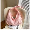 Bolso de mano de felpa a cuadros, estilo retro, de gran capacidad, informal, tipo bandolera, para otoño e invierno de 2023