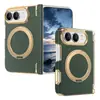 Adequado para Apple iPhone Duo Suporte Magnético Rotativo Dobrável Tela Moldura Dourada Galvanizada Padrão de Veludo 18 Capa Protetora