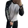 Conjunto de otoño ins de color block simple, camiseta unisex de manga larga con cuello redondo y estampado de letras, estilo nicho de corte holgado