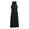 Exportação Transfronteiriça Roupas Femininas Primavera 2026 Estilo Europeu e Americano Textura de Cetim de Seda Sem Mangas Midi Plissado Vestido para Mulheres F610143