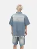 Mtlclothes Ropa para Hombre Diseño Americano Denim Lavado Desgastado Rasgado Cepillado Traje Pantalones de Tres Cuartos Modernos