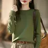 Suéter de tricô simples de cor sólida com gola redonda para mulheres, feito de 100% algodão puro, macio e suave para a pele, de corte solto, suéter básico de manga comprida, perfeito como segunda pele