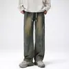 Marca de moda directa de fábrica estilo retro americano jeans rectos lavados desgastados para hombre tendencia ins holgada pantalones versátiles