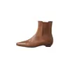Botas Curtas de Couro de Vaca de Primeira Camada Botas Chelsea Femininas Outono e Inverno Novo Estilo Couro Genuíno Bico Quadrado Salto Baixo Botas de Puxar Botas Femininas Únicas Botas Curtas