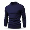 Suéter de malha masculino para outono e inverno, segunda pele, gola semi-alta, caimento justo, gola virada, manga longa, cor sólida, top casual