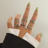 Anillo de mariposa negro esmaltado con forma de corazón oscuro para Halloween, juego de nueve anillos estilo punk de araña