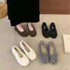 Zapatos Planos Mary Jane con Lazo Nuevo Otoño/Invierno 2026 para Mujer, Boca Baja, Cálidos, Punta Cuadrada, Con Peluche, Mocasines