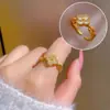 Nuevo Anillo de Apertura Ajustable Estilo Coreano Dulce Exquisito Circonita Flor Pequeña Trébol de Cuatro Hojas para Dedo Índice para Mujer