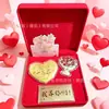 Adorno de Caja de Regalo Rosa Eterna con Lámina Dorada y Rosas Doradas de Colores bajo Cubierta de Vidrio, Regalo del Día de San Valentín