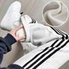 Calça Esportiva Feminina Forrada com Lã Cinza Outono e Inverno 2025 Nova Tamanho Grande Solta Listrada Retro Casual Calça de Pernas Largas