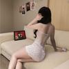 Lencería Sexy Pura Pasión Sexy Encaje Bordado Malla Falda de Cadera Qqny Sexy Divertido Pijama Traje Uniforme para Mujer