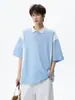 Camiseta Retrô Color Block de Manga Curta para Homens, Camisa Polo de Seda de Gelo Fina de Manga Meia-Manga para o Verão, Camiseta Jovem Plus Size de Manga Três Quartos