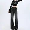 Jeans Negros Sueltos de Pierna Ancha Micro-campana para Mujer Otoño e Invierno Nuevos de Cintura Alta Adelgazantes de Borde Recto Pantalones Rectos