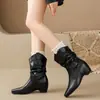 Botines tobilleros versátiles retro elegantes 2026, botas de ajuste ceñido, botas de moda, botas de tacón grueso de moda nuevas estilo coreano para mujer