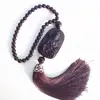 Obsidiana de imitación Guardián Guanyin colgante para coche colgante para coche borla marrón con cuentas adornos para espejo retrovisor