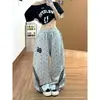 Pantalones de Chándal Retro Americano con Estrellas Estampadas por Todas Partes y Raya de Tres Barras para Mujer, Sueltos, para Bailar, Deportivos, Pierna Ancha, Scimitar, Casuales