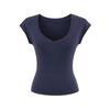 Camiseta de Manga Corta con Cuello en V Grande Estilo Lujuria Pura de Chica Caliente que Muestra la Clavícula Verano Nuevo Look Adelgazante de Cintura Alta Top Corto Interior