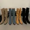 Botas Caídas de Tacón Alto con Punta Puntiaguda Color Caqui para Mujer 2026 Nuevas Botas de Montar de Tubo Largo Ajustadas para Primavera, Otoño e Invierno
