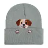 Nuevo Estilo Gorro de Punto Bordado con Cabeza y Pata de Perro para Mujer, Gorro Cálido de Otoño e Invierno, Gorro de Punto Pullover Negro de Marca de Moda para Hombre