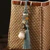 Pingente de Carro Saco da Sorte Bodhi de Jade Branco Natural para Homens e Mulheres Borla Estilo Antigo Pingente de Carro Decoração de Pingente de Carro Presente