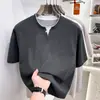 Camiseta de algodão popular para homens, manga curta, estilo duas peças falsas, gola V, modelagem solta, top juvenil, camiseta de meia-manga, cross-border, live streaming, dropshipping