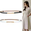 Traje de Moda Coreana Cinturón Pequeño de Perlas para Mujer Elegante Versátil Suéter Ajustable Cinturón Decorativo de PU Negro Dama