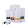 Sacos de Papel Kraft Branco Atacado, Sacos para Embalagem de Chá, Sacos com Zíper, Sacos Auto-Selantes com Fundo Estável, Sacos de Embalagem de Papel Kraft com Janela de Alta Definição