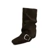 Botines de mujer hasta la pantorrilla con hebilla interior elevadora, botas de tacón alto de pierna ancha, nuevo estilo otoño/invierno, botines de montar sin cordones con punta cuadrada, botines individuales para mujer