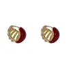 Pendientes de Aleación de Cobre Estilo Chino Borgoña Pendientes de Cesta Doble Cara Lujo Accesible Gota de Agua Roja Versátiles Modernos y Exquisitos para Mujer
