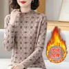 Camiseta de Algodón con Estampado de Cielo Estrellado, Estilo Nuevo Otoño e Invierno, para Madres de Mediana Edad y Mayores, Cuello Semi-Alto, Holgada, Manga Larga para Mujer