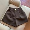 Shorts de perna larga feminino outono e inverno outer wear cintura alta pequena emagrecedor calça de lã linha A 2023 novo casual calça boot