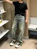 Jeans Azules Retro Americanos para Hombre Sueltos Desgastados Pierna Ancha Pantalones 2026 Otoño/Invierno Nuevos Bordado Pantalones Largos Una Tendencia