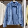 Jaqueta com zíper de veludo e fleece longo manga longa feminina casaco outono e inverno Y459794 477056 470137