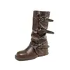 Hebilla de cinturón botas de motocicleta 2026, tacón grueso, estilo nuevo, caña ancha, botas de moda, botas largas apiladas de suela gruesa para mujer