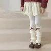 Zapatos Shang Mian Calentadores de Pierna de Algodón para Niños Calcetines con Volantes Plegables y Moño Estilo Coreano Niñas Bebé Retro Tejidos Calientes para Pantorrilla