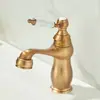 Torneira retrô francesa de cobre para água quente e fria de bancada para lavatório de banheiro, clássica, com alça de Jade Dourado, furo único, cabeça de água