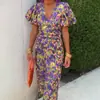 2026 Ropa Femenina Transfronteriza Europea y Americana Nuevo Estilo Comercio Exterior Elegante a la Moda Temperamento Vestido de Ajuste Delgado con Estampado y Cuello en V Plisado