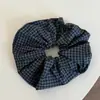 Faixa de Cabelo Xadrez Retro Azul Escuro, Faixa de Cabeça de Esponja Texturizada, Versátil Elegante, Faixa de Cabeça Craniana Alta, Versão Larga de Acessórios de Cabelo, Novo