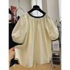 Camisa Francesa de Manga Abullonada Lista para Usar para Mujer Verano Nueva Casual Holgada Reductora de Edad Camisa Estilo Baby Doll Versátil Top de Cuello Redondo para Mujer