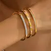 Europeu e Americano Mais Vendido Aço Inoxidável Jade Ouro Full Diamond Diamante Único Geométrico Pulseira Moda Joia Não Desbota Design Aberto
