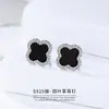 Pendientes de Botón de Trébol de Cuatro Hojas con Ónix Negro en Plata de Ley S925 Estilo Coreano para Mujer, Microincrustados, Elegantes, de Nicho, Artísticos y Únicos