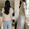 Camiseta Versátil de Seda de Hielo con Bloques de Color y Rayas Finas para Mujer Verano Diseño con Sentido Nicho Hombro Normal Cuello Redondo Casual Manga Corta