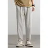 Promoção calça casual masculina de seda gelada, perna reta solta, textura, cintura elástica, slim, respirável, longa, verão, novo
