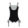 Mono falso de dos piezas con tirantes de color contrastante para mujer, verano, ajustado, estilo spice girl, casual, con diseño, cintura alta, mono corto