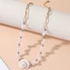 Collar de conchas de estilo transfronterizo para mujer, cadena de clavícula con perla de piedra volcánica, diseño de nicho con sentido de combinación.