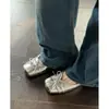 Zapatos Planos de Piel de Oveja con Punta Cuadrada y Tacón Oculto para Mujer, Zapatos de Ballet con Lazo, Zapatos Mary Jane Plateados de Corte Bajo Versátiles