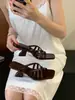 Sandálias Femininas Jiamanni 2026 Nova Verão Retrô Francês Tira Cruzada Antiderrapante Salto Bloco Bico Aberto Sandálias de Encaixe