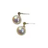Aretes de Perla para Panecillos al Vapor Rosa Claro Shijia Estilo Suave Aretes Cortos Exquisitos Plata de Ley S925 Retro Exquisito